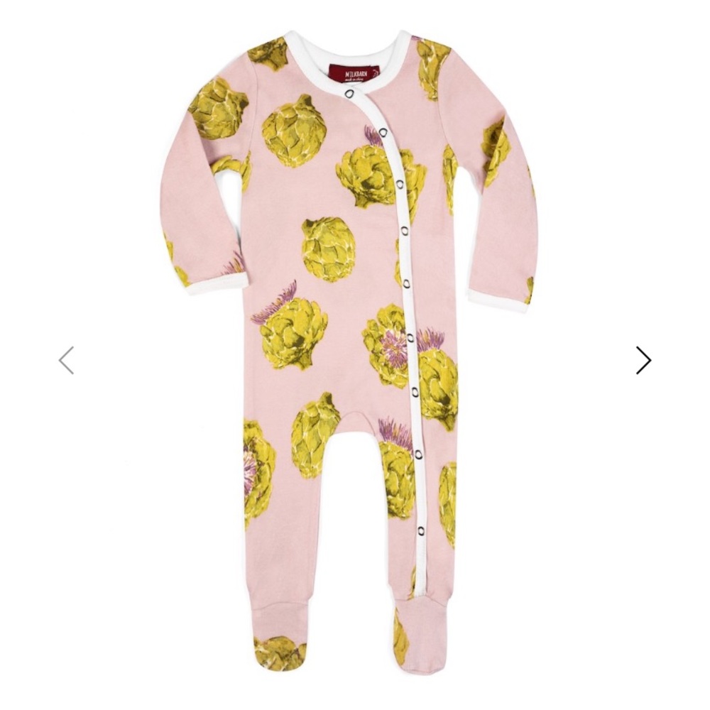 Milkbarn Artichoke organic cotton footed romper